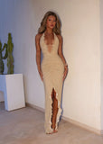 True To Form Lurex Ruffle Maxi Dress Gold