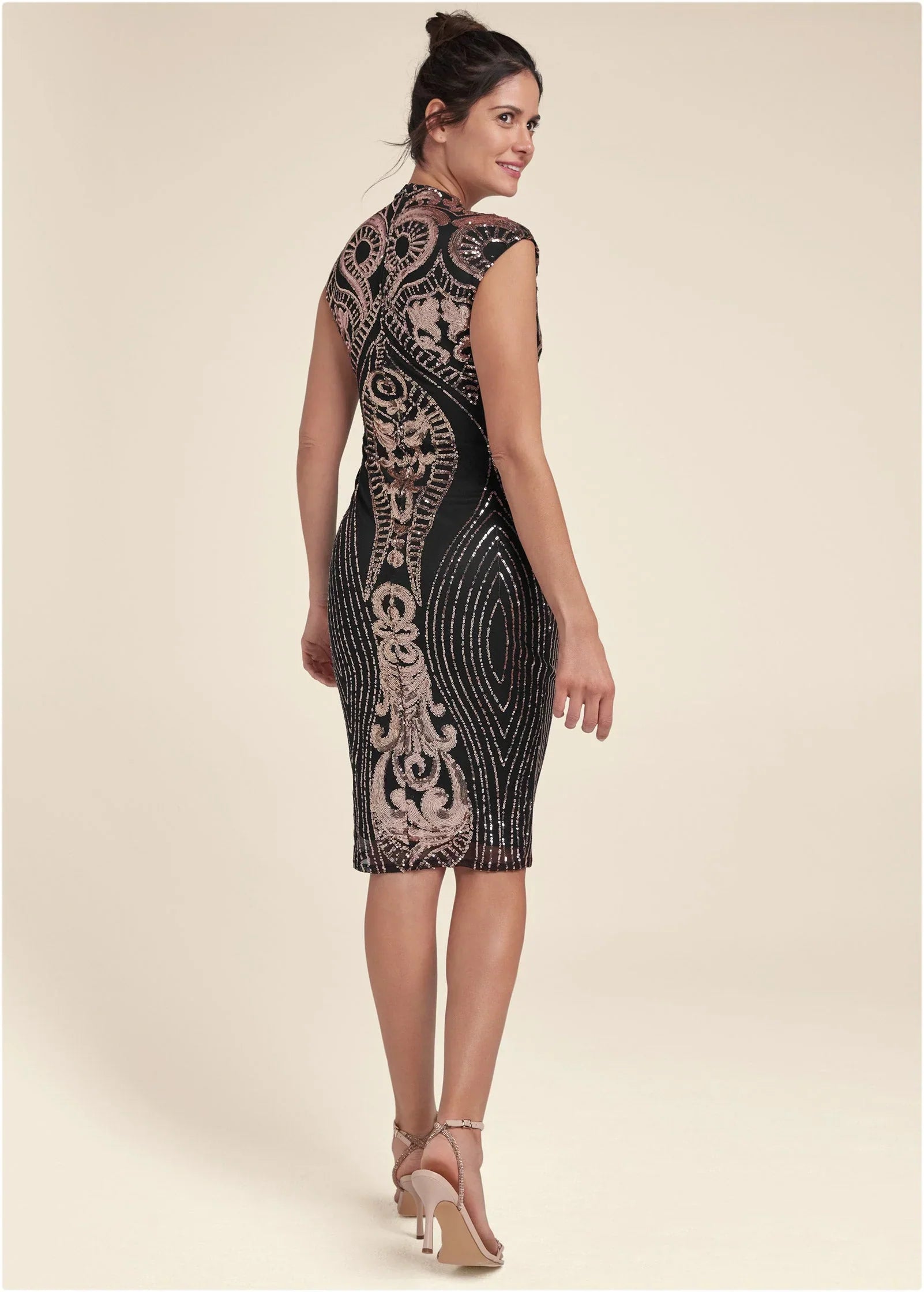 Sequin Midi Dress Black Multi