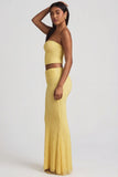 Draped Low Rise Lace Maxi Skirt in Pastel Yellow