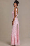 Embellished Open Back Maxi Dress in Baby Pink