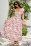 Beth Pink Patchwork Smocked Top Maxi Dress