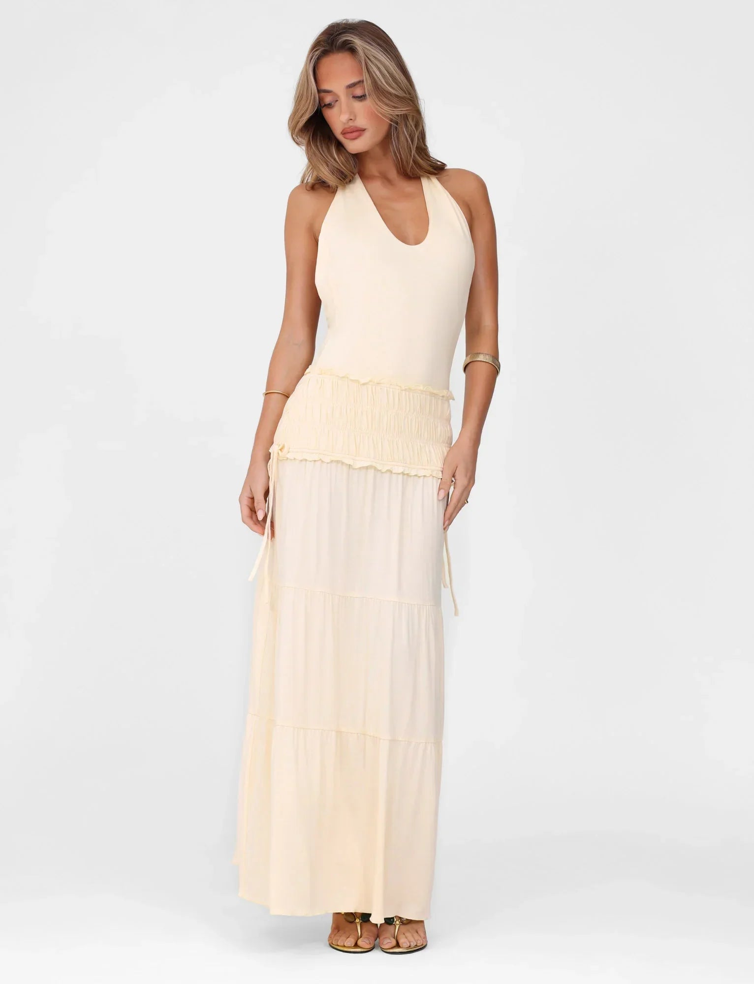 DENALI HALTER DRESS NEUTRAL BONE