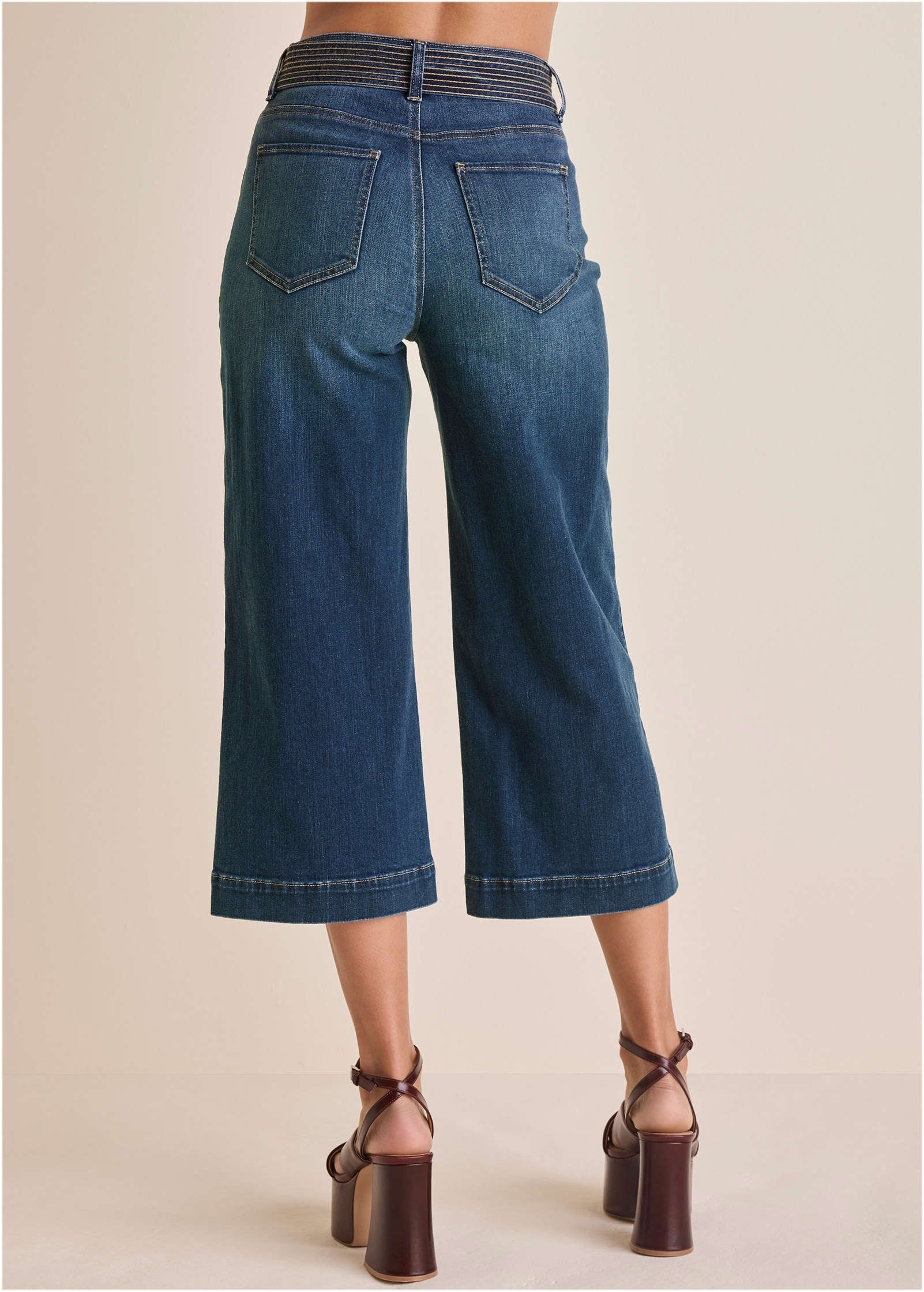 Belted Wide Leg Crop Jean Dark Wash