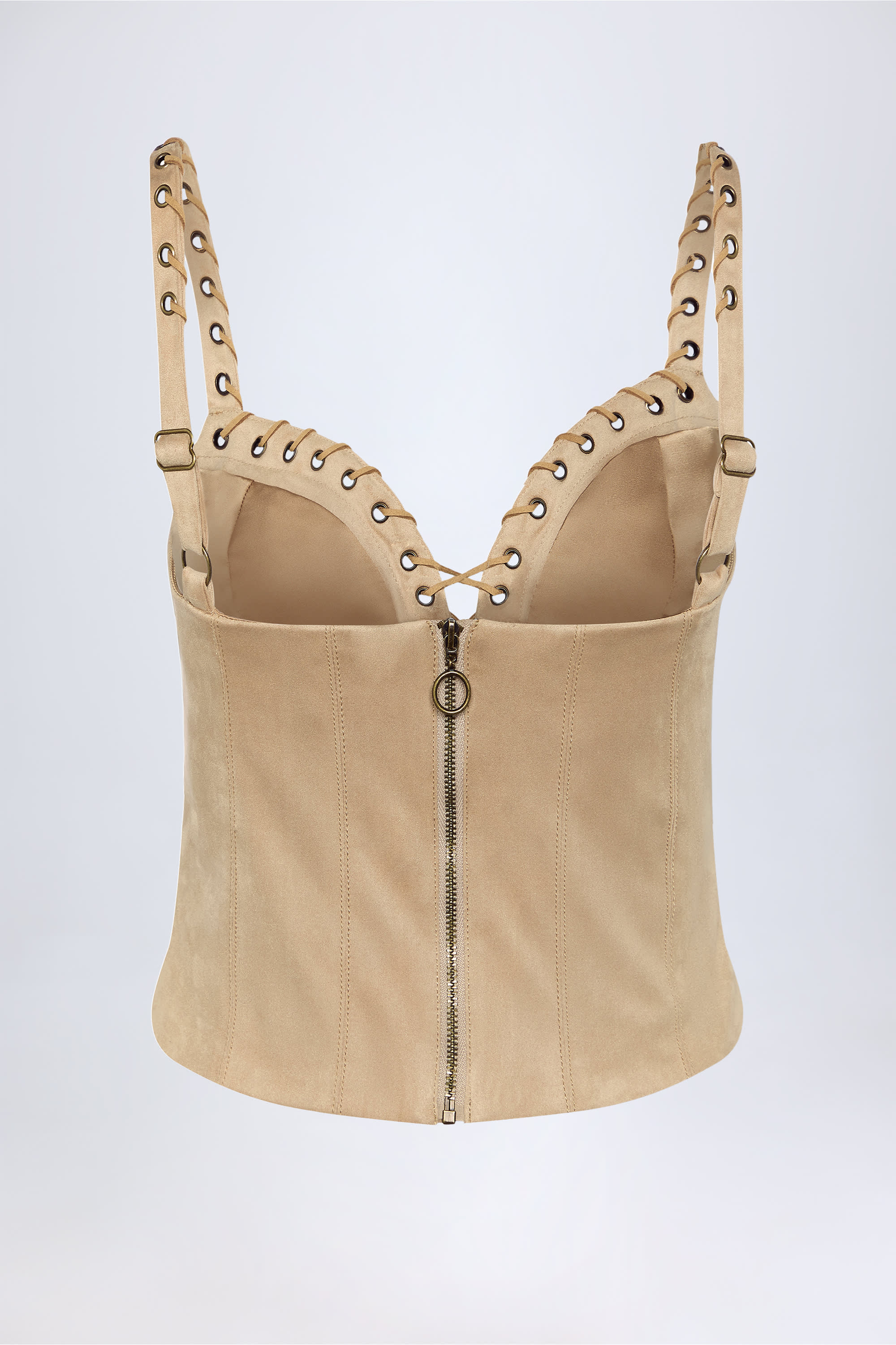 Lace Up Top in Tan