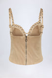Lace Up Top in Tan