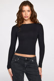 Ribbed Modal Ruched Long Sleeve Top in Black