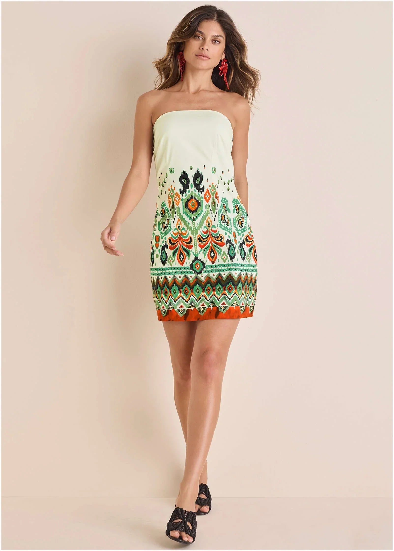 Poplin Strapless Mini Dress Seti Olive Ikat