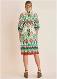 V Neck Midi Dress Seti Olive Ikat