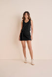 V Neck Side Wrap Mini Dress Black