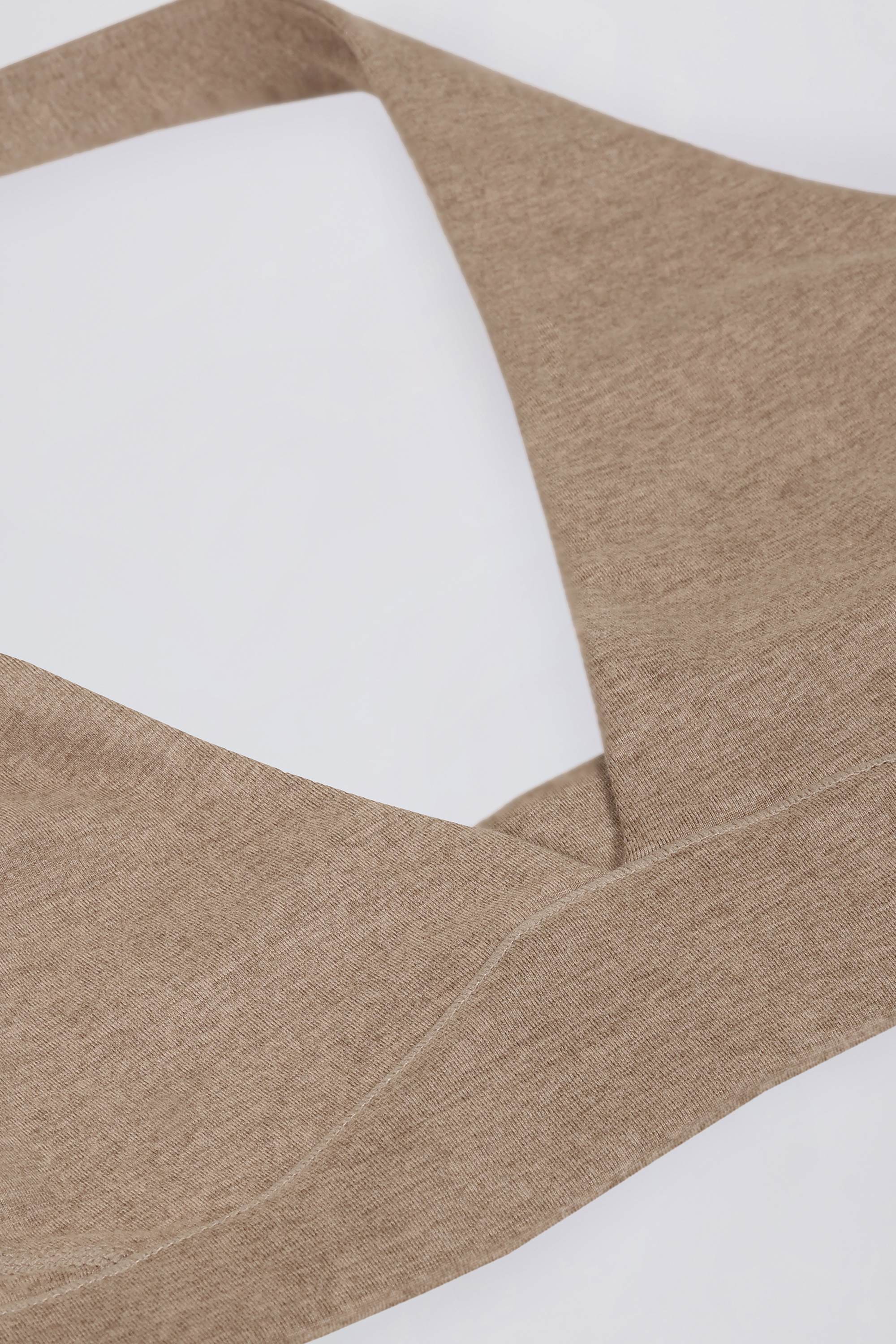 Brushed Jersey V Neck Sports Bra in Mocha Marl
