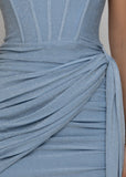 Sweet Goodbyes Lurex Drape Mini Dress Blue