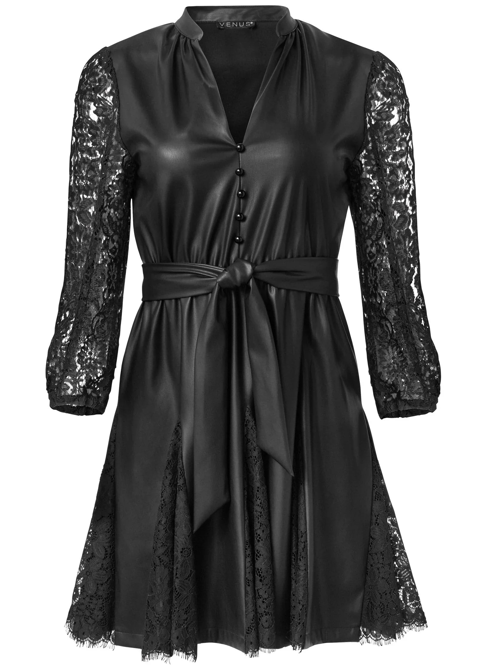 Faux Leather And Lace Dress Black