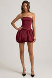 Bubble Hem Mid Rise Mini Skirt in Wine Red