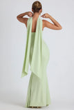 Scarf Detail Strapless Gown in Spring Green