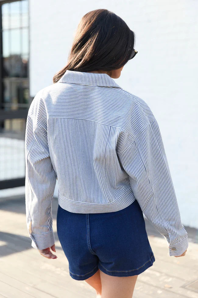 Say It Again Navy Striped Denim Jacket FINAL SALE
