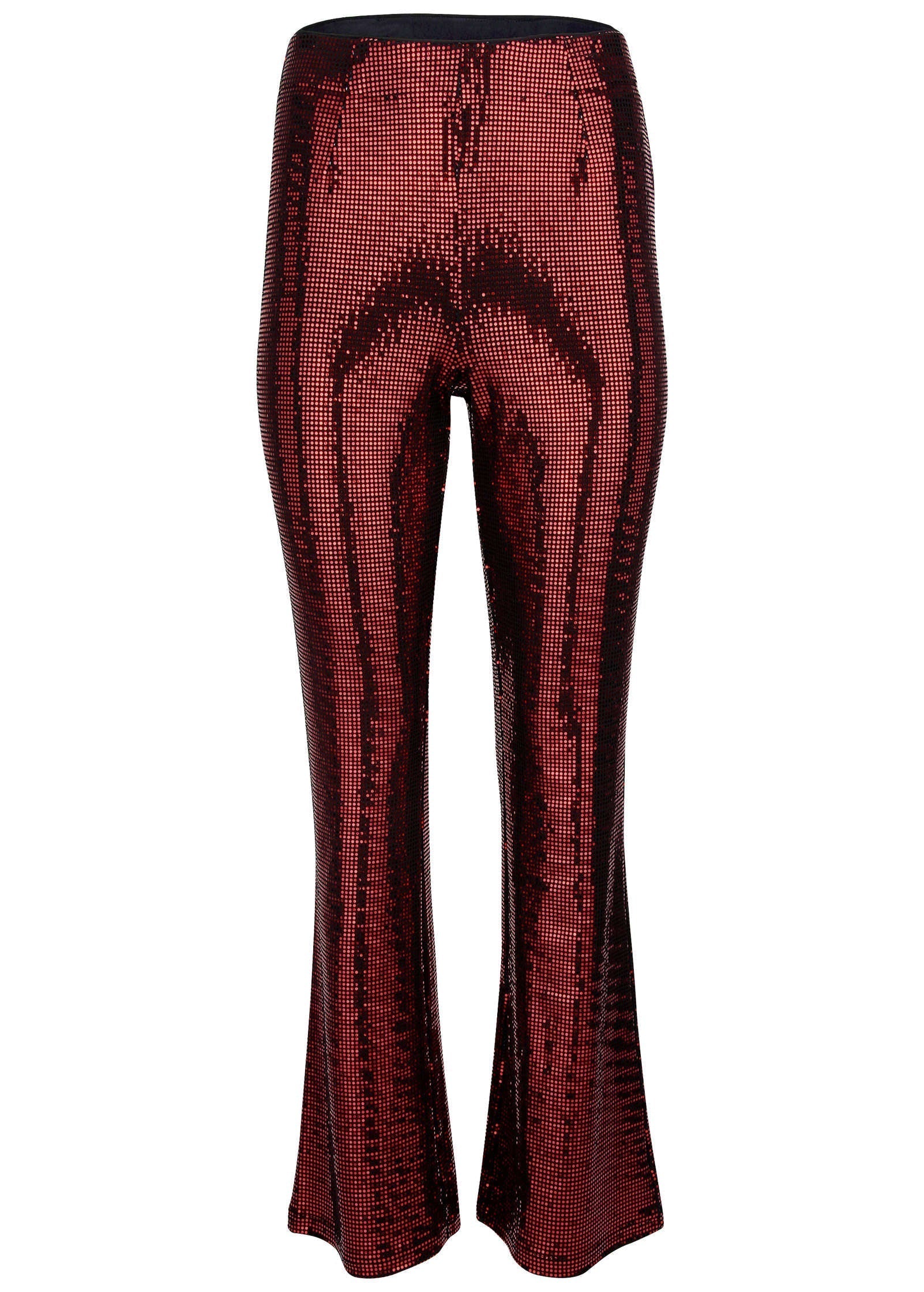 Sequin Flare Leg Pants Red Black