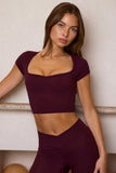 Soft Active Sweetheart Neck Crop Top in Burgundy