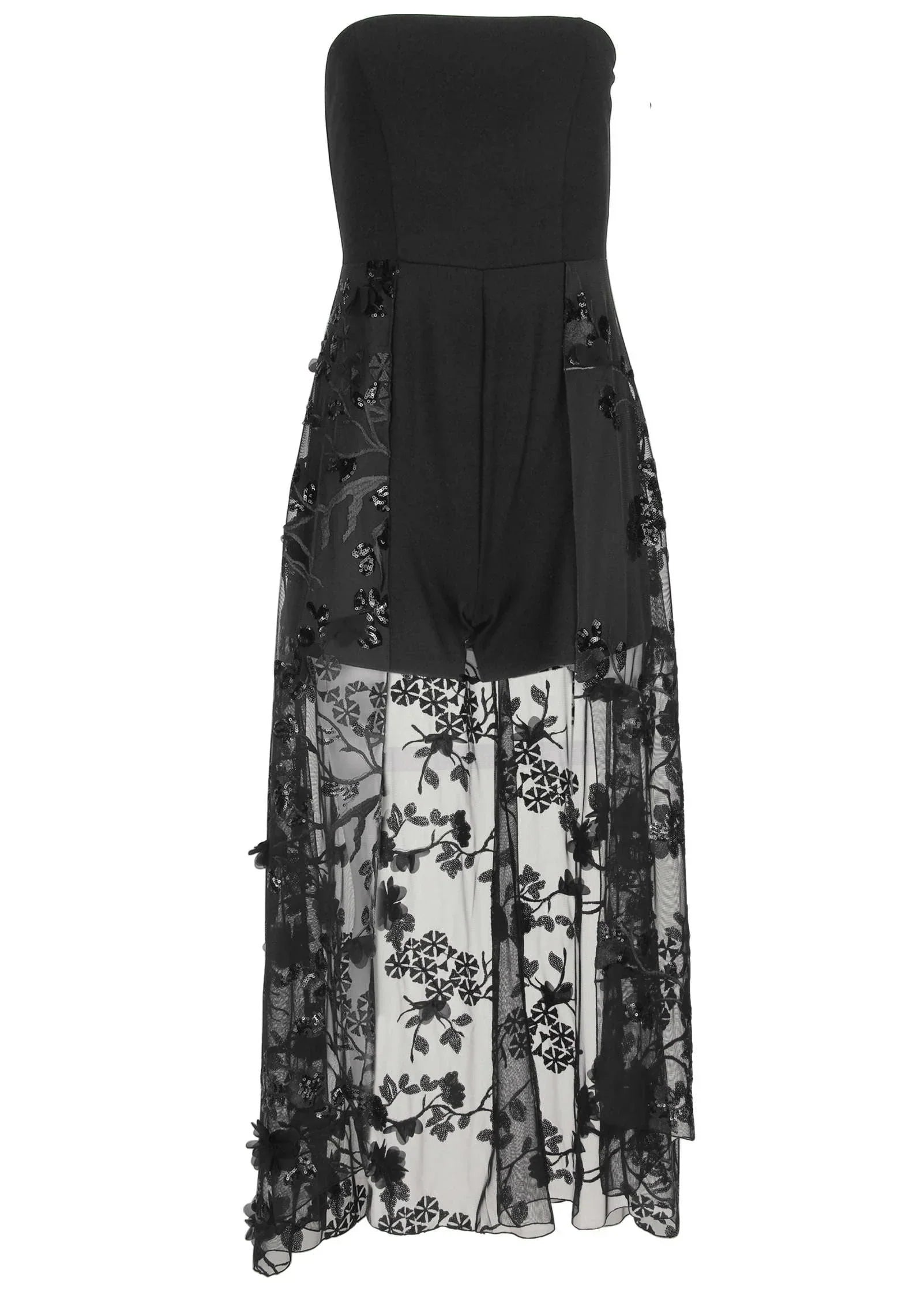 Sequin Applique Overlay Romper Jet Black
