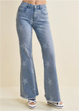Mid Rise Star Flare Jeans Light Wash