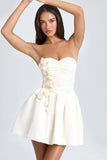 Bandeau Floral Appliqué Corset Mini Dress in Ivory