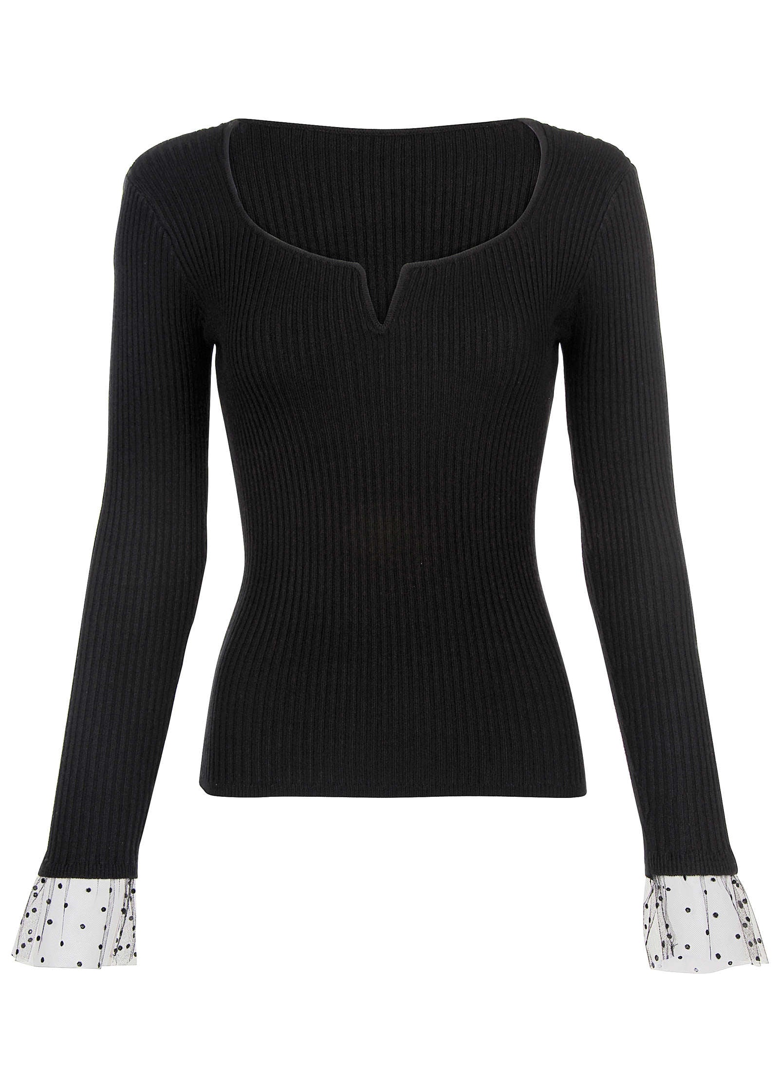 Ribbed Organza Sweater Jet Black