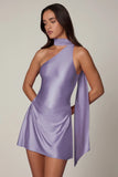 Asymmetric Scarf Detail Mini Dress in Lilac