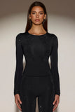 Embellished Crew Neck Long Sleeve Top in Black