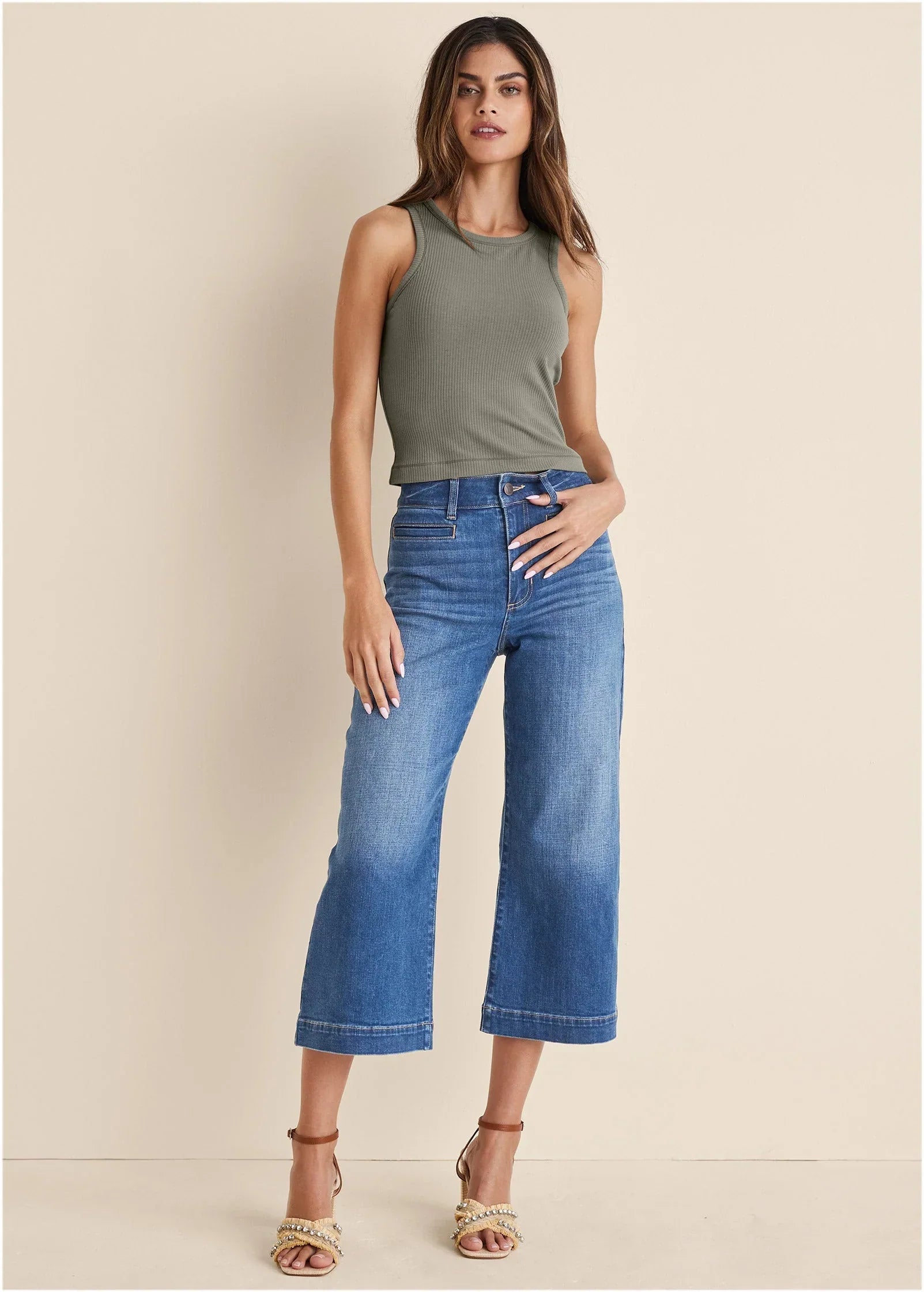 Sophia Wide Leg Crop Jeans Medium Wash