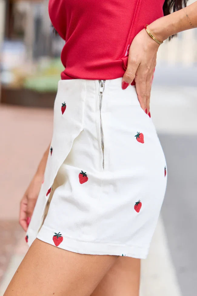 My Favorite Strawberry Embroidered Skort