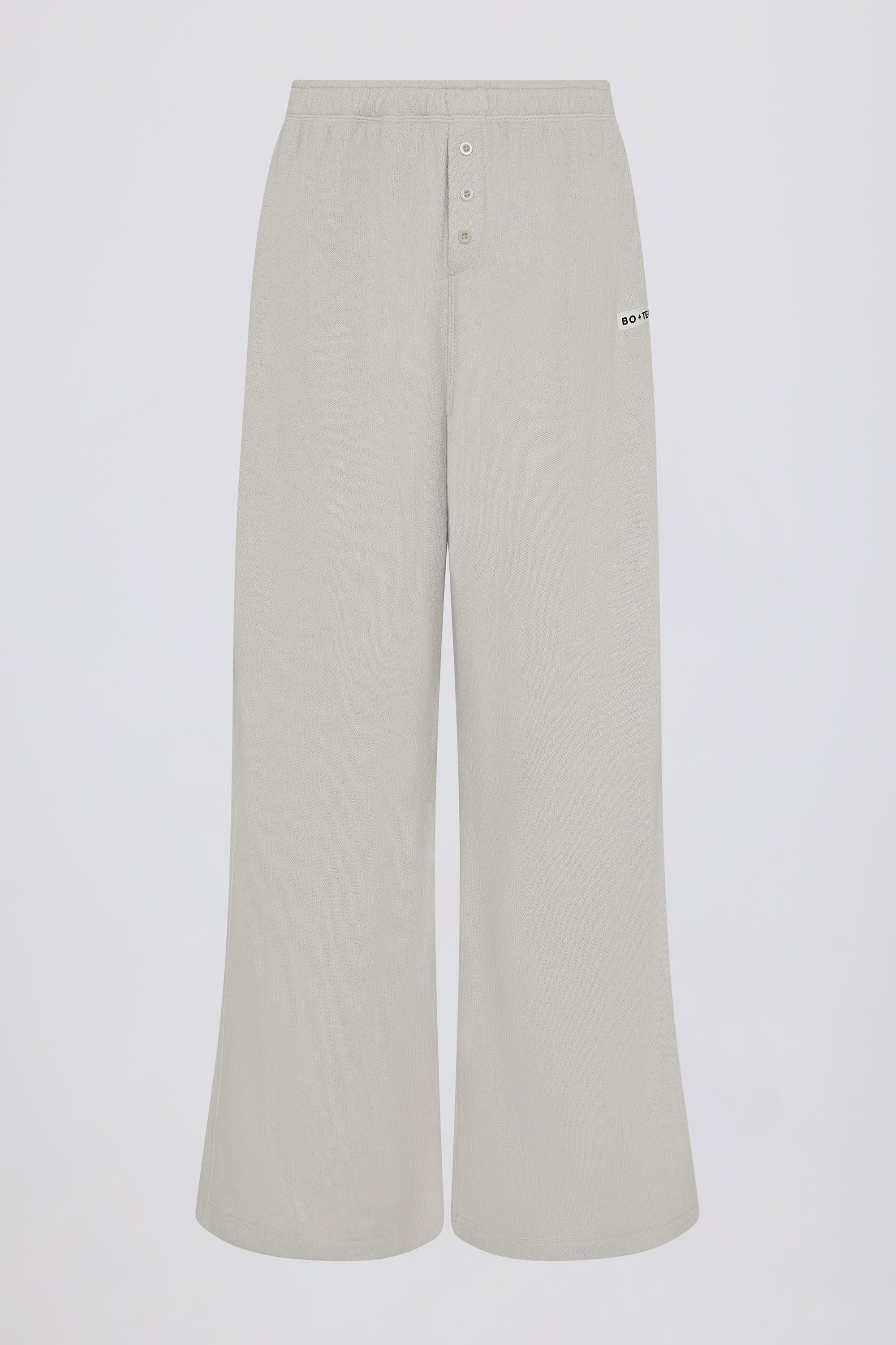 Textured Cotton Button Low Rise Wide Leg Joggers in Light Grey