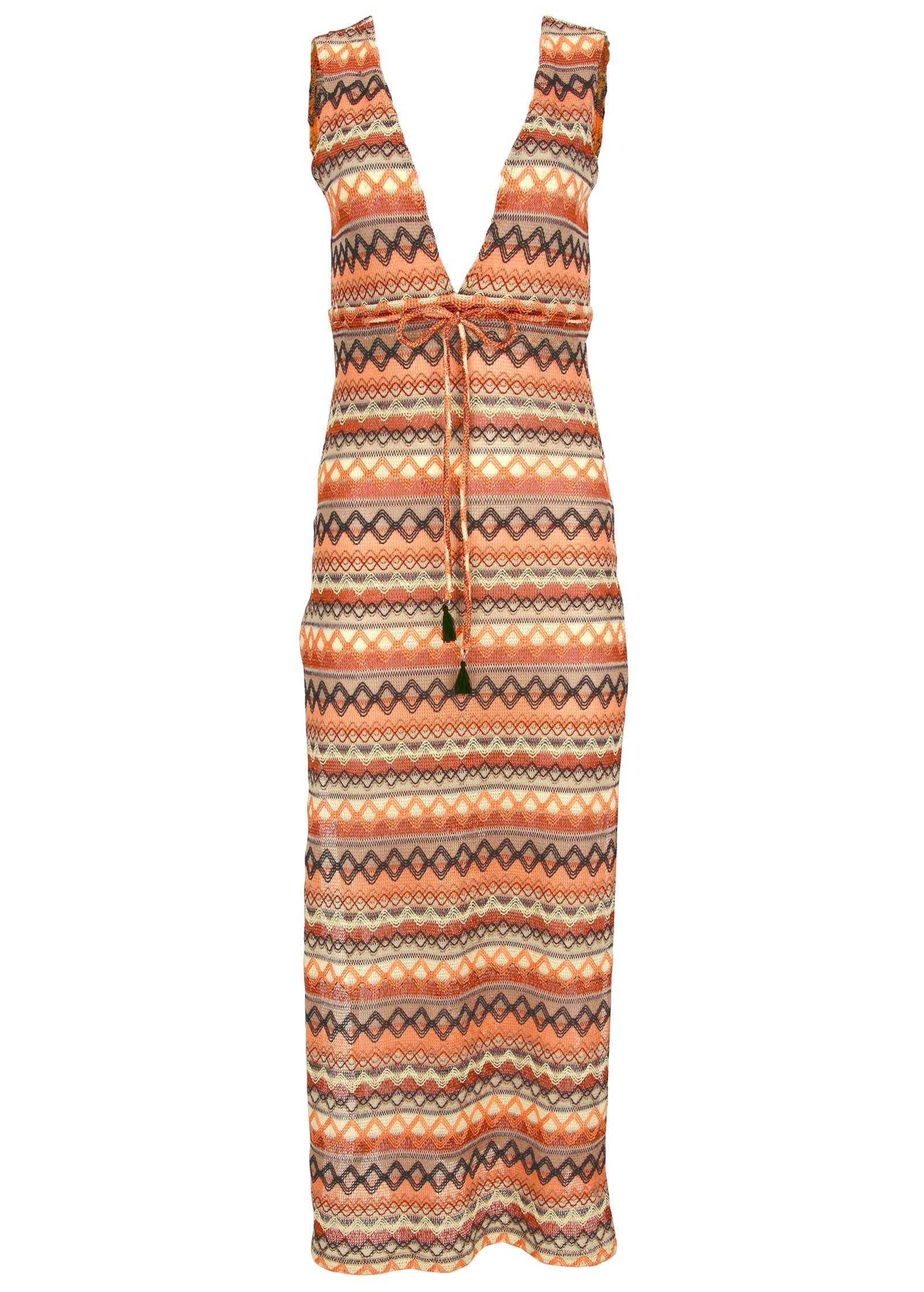 Crochet Maxi Cover Up Dress Tan Combo