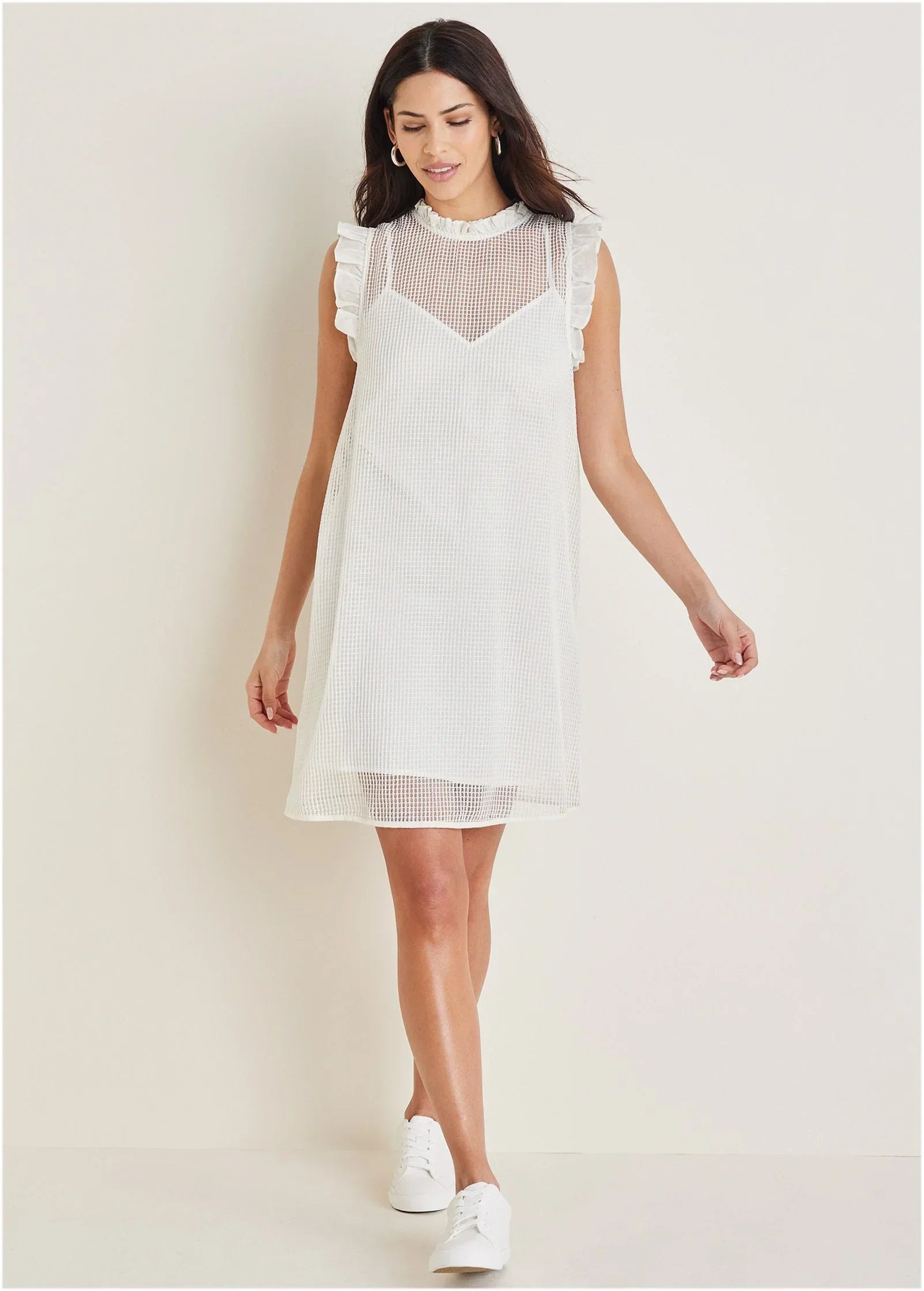 Diamond Lace Ruffle Dress Cloud Dancer