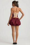 Bubble Hem Mid Rise Mini Skirt in Wine Red
