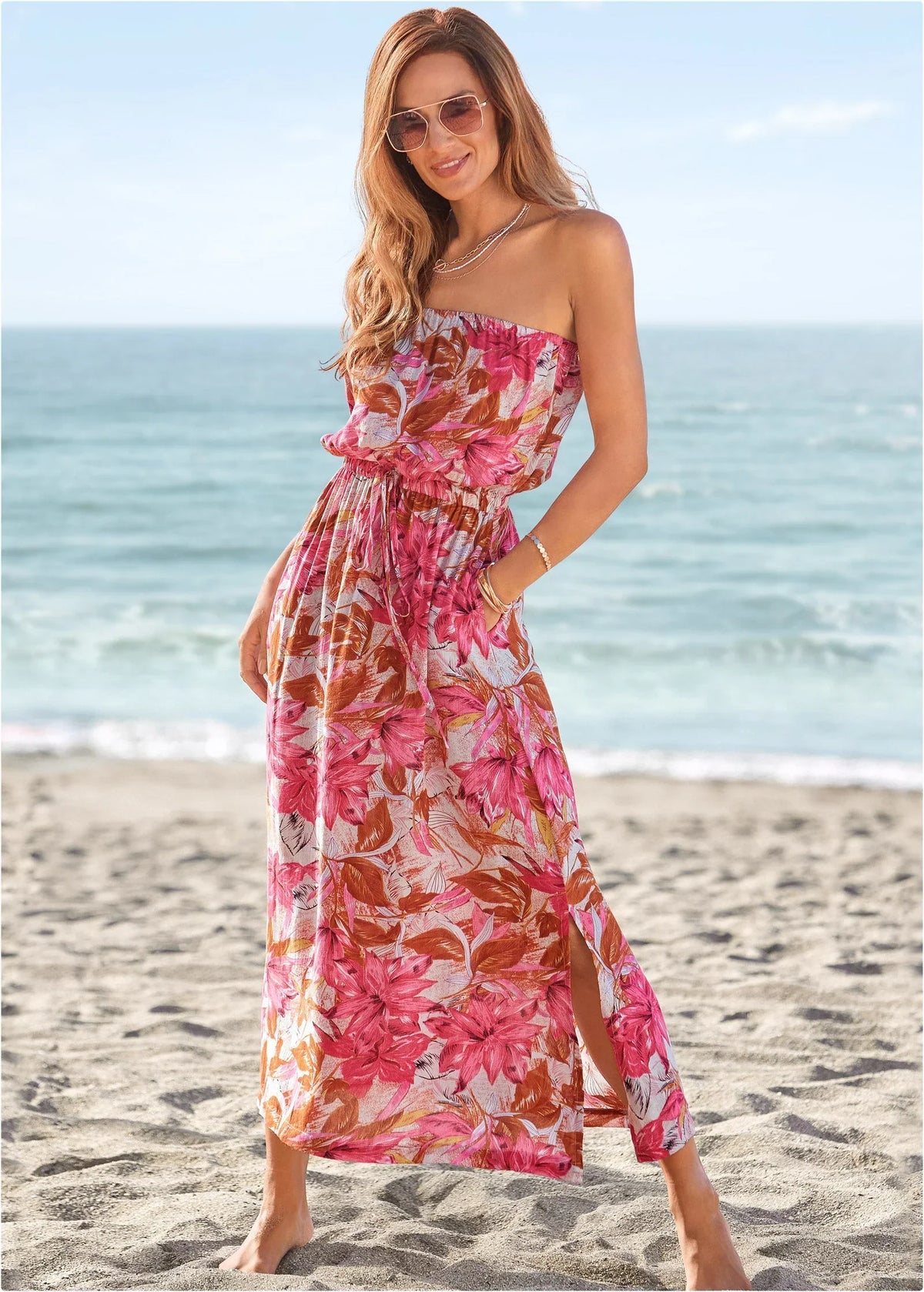 Strapless Maxi Dress Pink Multi