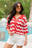 Ariel Red And White Striped Short Sleeve Cardigan