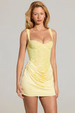Embellished Corset Mini Dress in Lemon Yellow