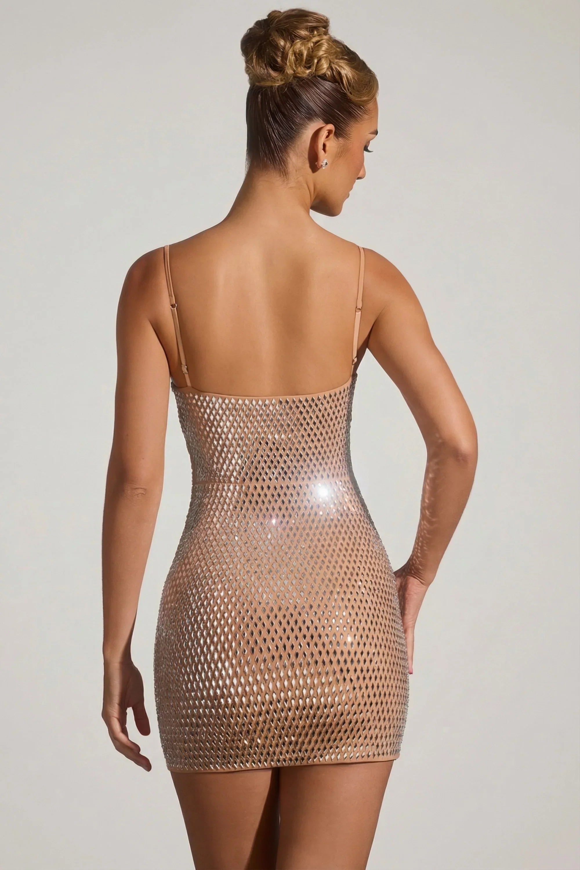 Embellished Cut Out Mini Dress in Almond