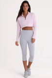Ribbed Knit Quarter Zip Cropped Jumper in Powder Pink