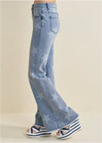 Mid Rise Star Flare Jeans Light Wash