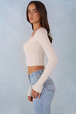 Ribbed Modal Long Sleeve Laced Bra Top in Ivory