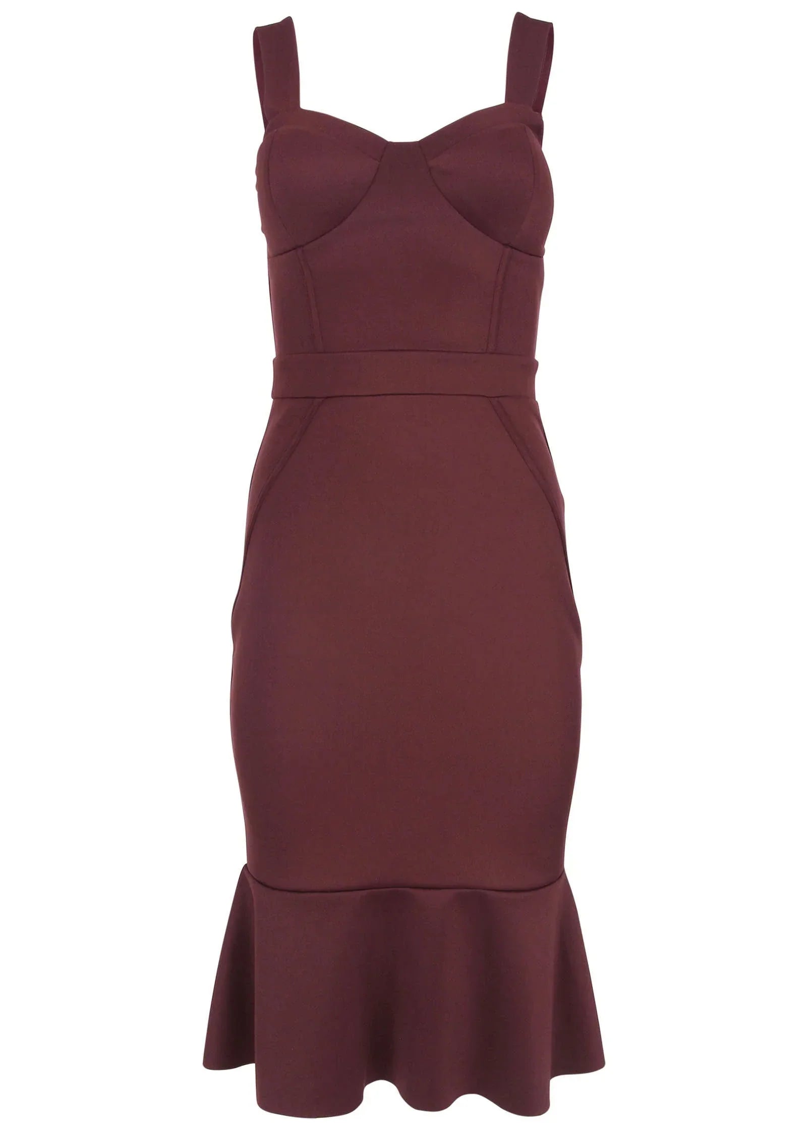 Ruffle Trim Midi Dress Wine