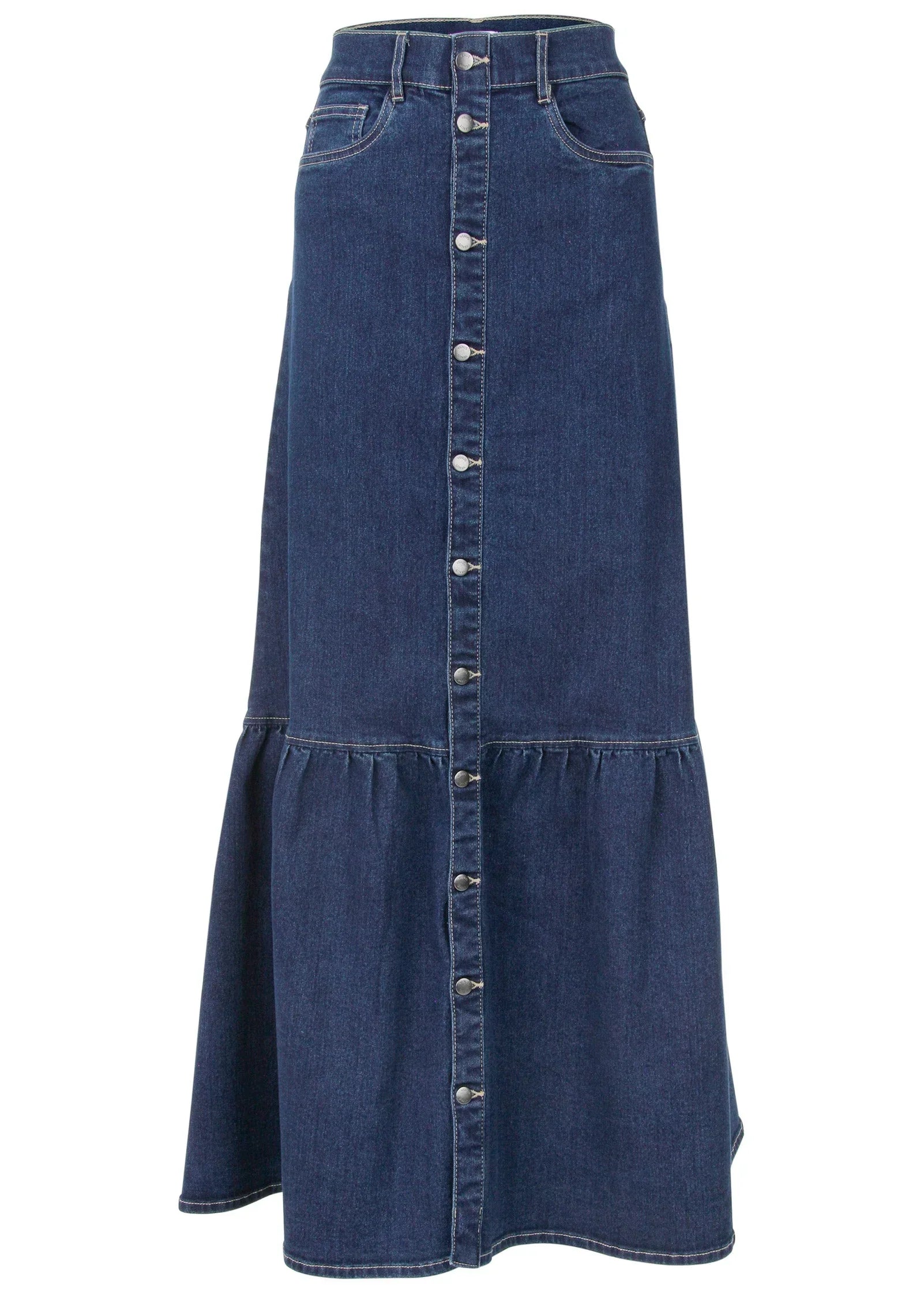 Denim Button Down Skirt Dark Wash