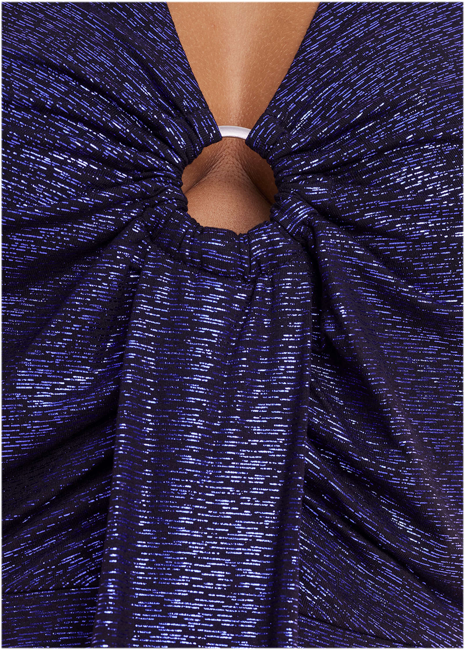 Metallic Halter Midi Dress Deep Blue