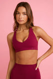Soft Active V Neck Sports Bra in Burgundy