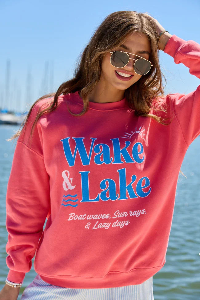 Wake Lake Light Red Graphic Sweatshirt