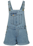 V Back Denim Overalls Light Wash