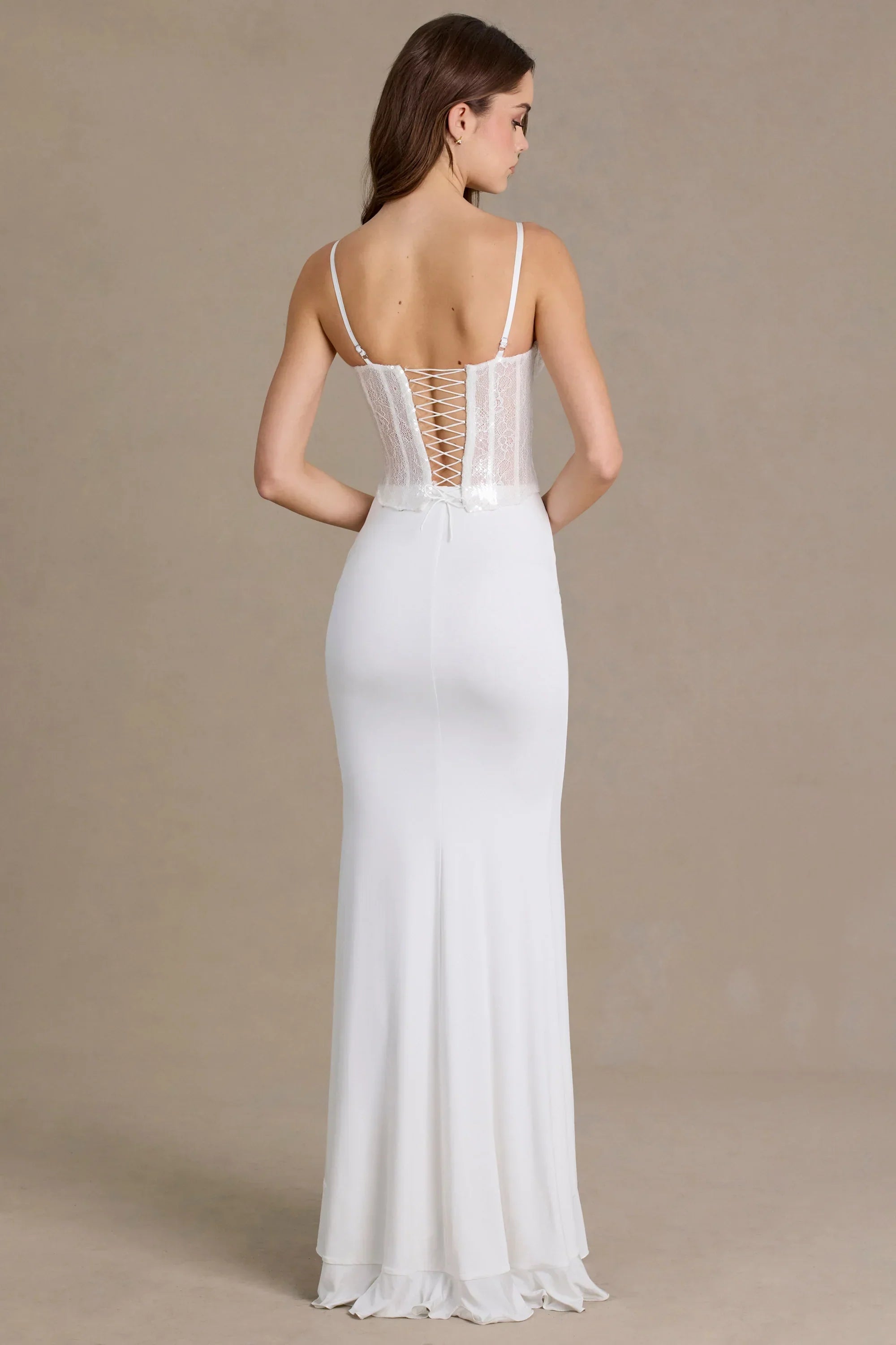 Embellished Lace Corset Gown in Snow
