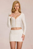 Lace Plunge Cardigan in Pearl