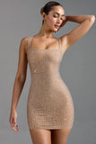 Embellished Square Neck Mini Dress in Almond