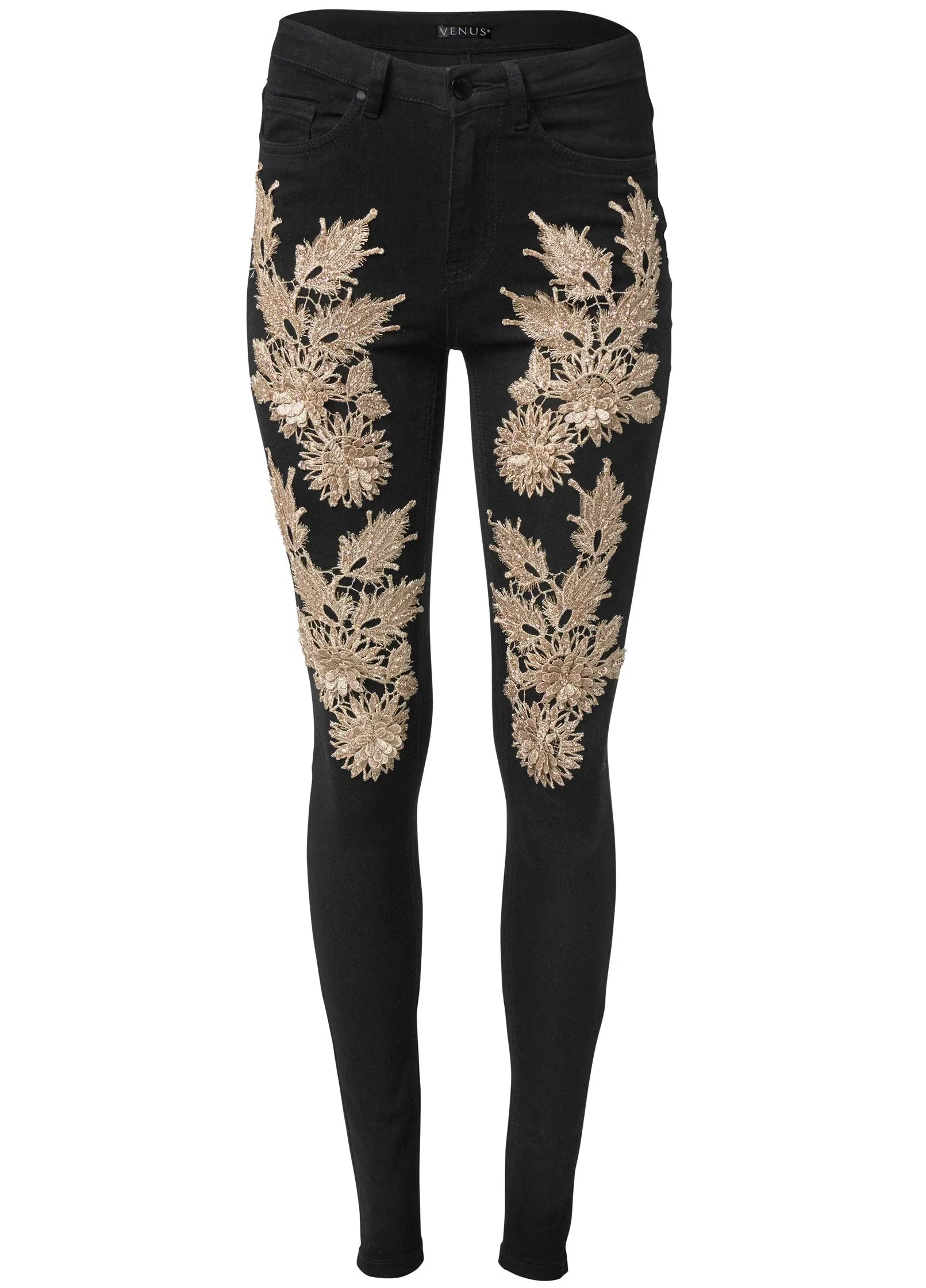 Floral Embellished Jeans Black Multi